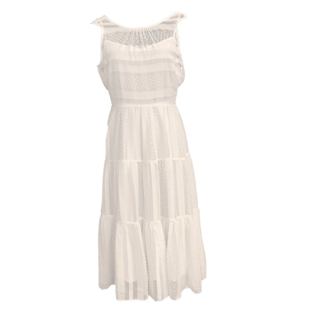 J. Crew Tiered Midi Dress in Striped Dots White